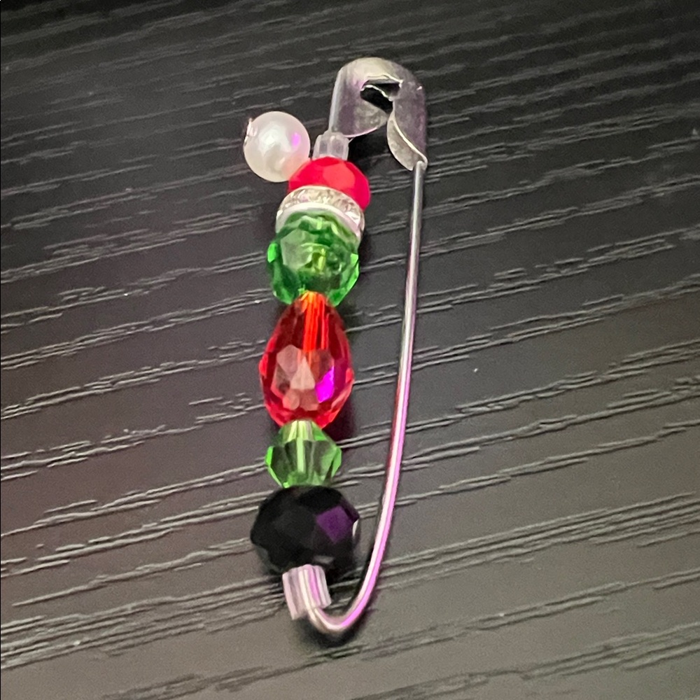 Fun Festive Beaded Safety Pin Brooch